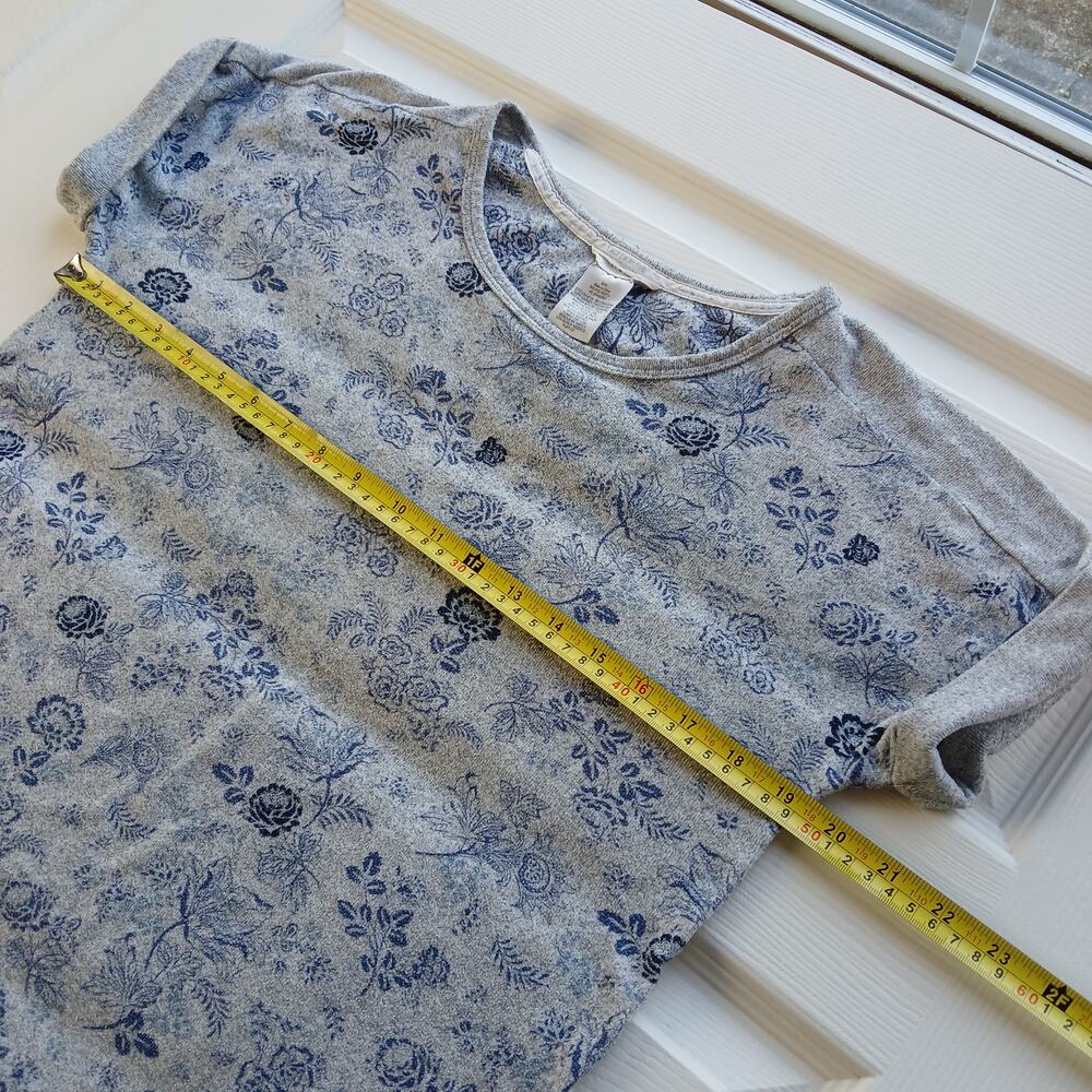 Lucky Brand Blue Floral Print Pajama Set M grey short sleeve tee lounge pants - Picture 5 of 12